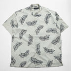 NAUTICA 100% Silk Leaf Print Short Sleeve Shirt XL Ivory Black