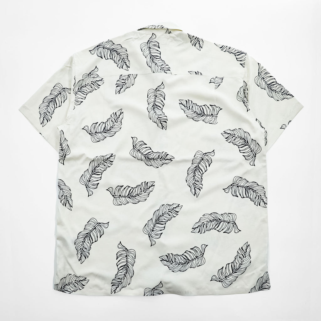 NAUTICA 100% Silk Leaf Print Short Sleeve Shirt XL Ivory Black