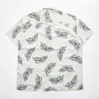 NAUTICA 100% Silk Leaf Print Short Sleeve Shirt XL Ivory Black