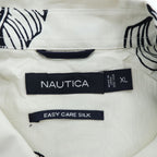 NAUTICA 100% Silk Leaf Print Short Sleeve Shirt XL Ivory Black