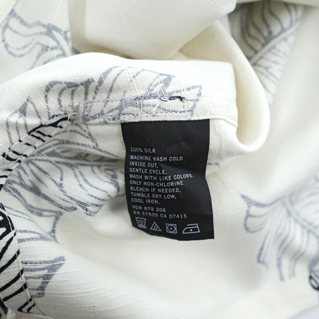 NAUTICA 100% Silk Leaf Print Short Sleeve Shirt XL Ivory Black