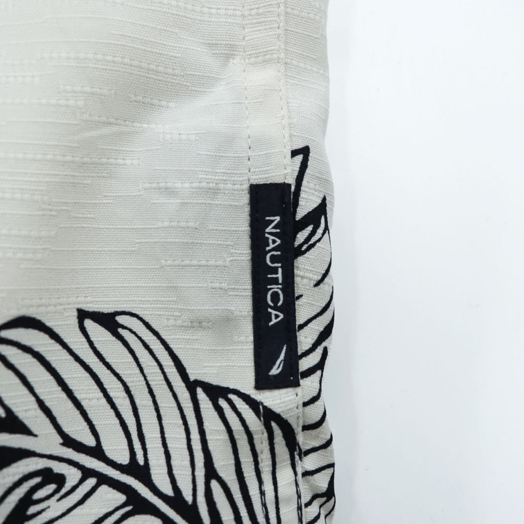 NAUTICA 100% Silk Leaf Print Short Sleeve Shirt XL Ivory Black