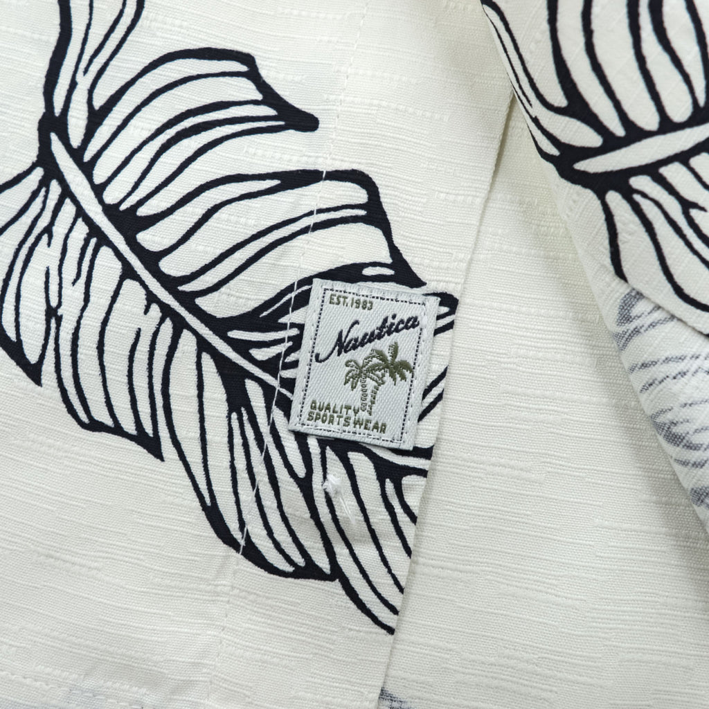NAUTICA 100% Silk Leaf Print Short Sleeve Shirt XL Ivory Black