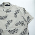 NAUTICA 100% Silk Leaf Print Short Sleeve Shirt XL Ivory Black