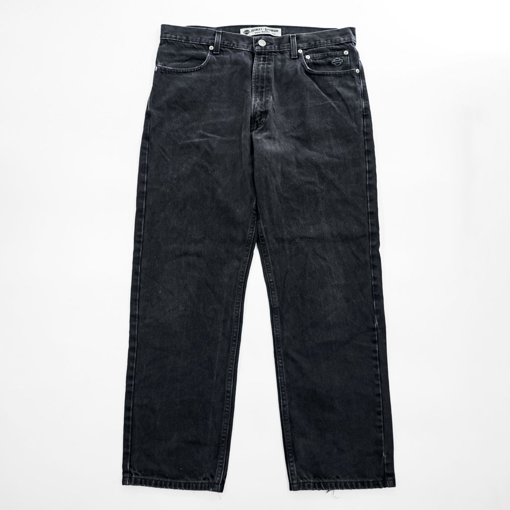 HARLEY-DAVIDSON Black Denim Jeans 36x30 Five-Pocket Embroidered Logo