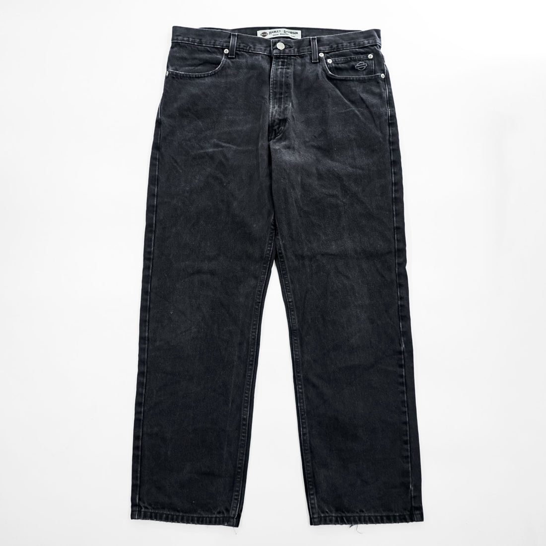 HARLEY-DAVIDSON Black Denim Jeans 36x30 Five-Pocket Embroidered Logo