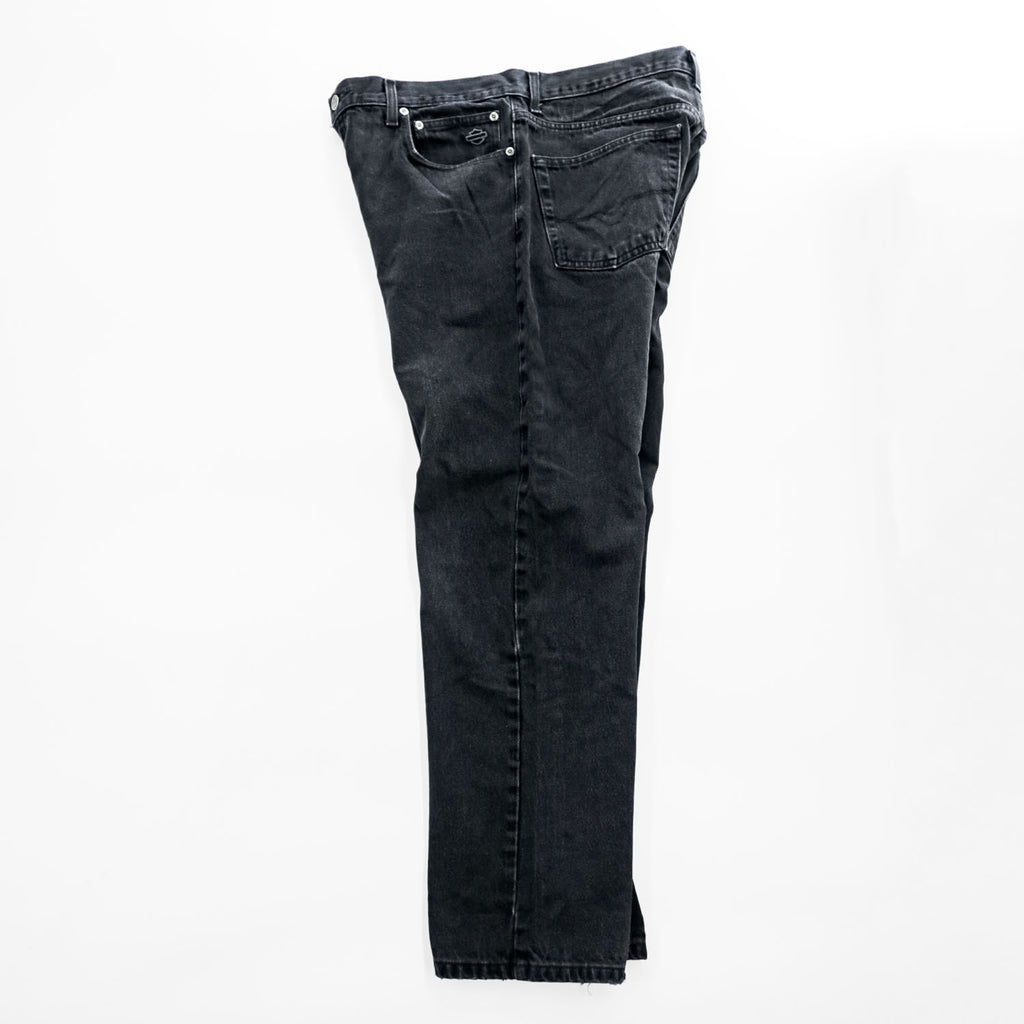 HARLEY-DAVIDSON Black Denim Jeans 36x30 Five-Pocket Embroidered Logo