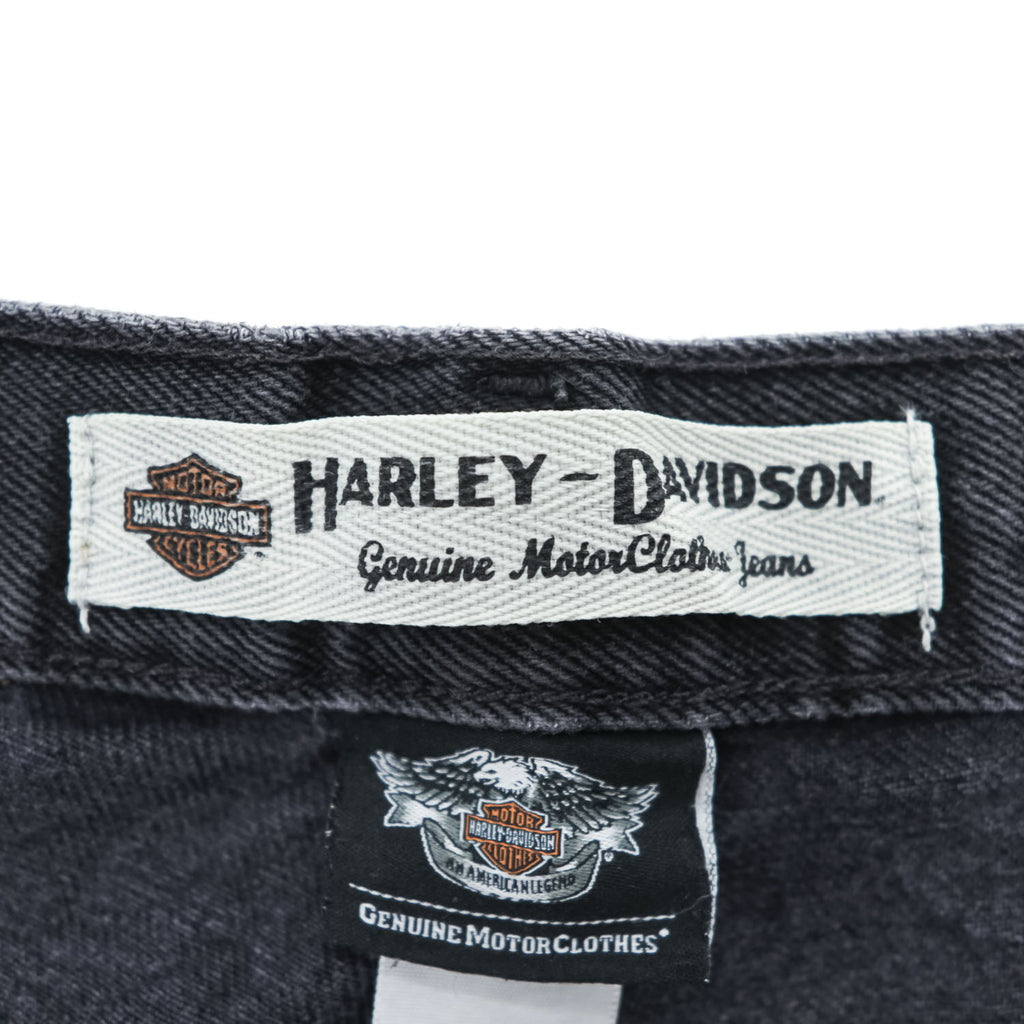 HARLEY-DAVIDSON Black Denim Jeans 36x30 Five-Pocket Embroidered Logo