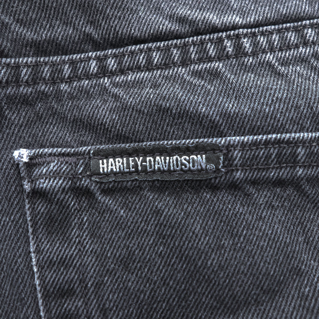 HARLEY-DAVIDSON Black Denim Jeans 36x30 Five-Pocket Embroidered Logo