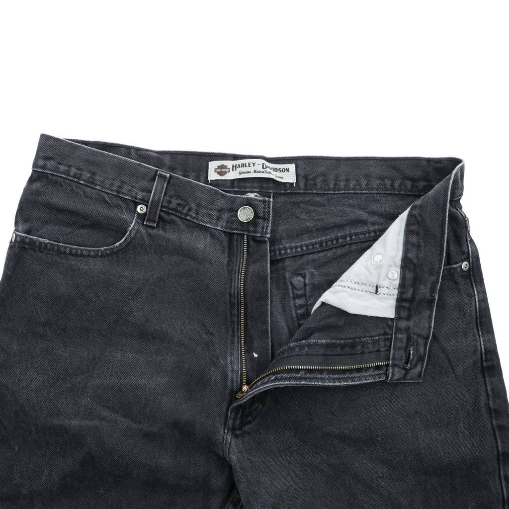 HARLEY-DAVIDSON Black Denim Jeans 36x30 Five-Pocket Embroidered Logo