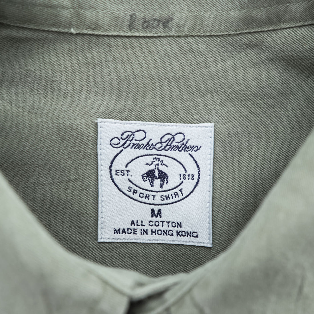 Brooks Brothers Sport Shirt Button-Down Long Sleeve Cotton Made in Hong Kong M Olive