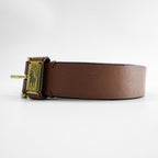 POLO RALPH LAUREN Pony Logo Plaque Brown Leather Belt Size 32/80 Made in Guatemala