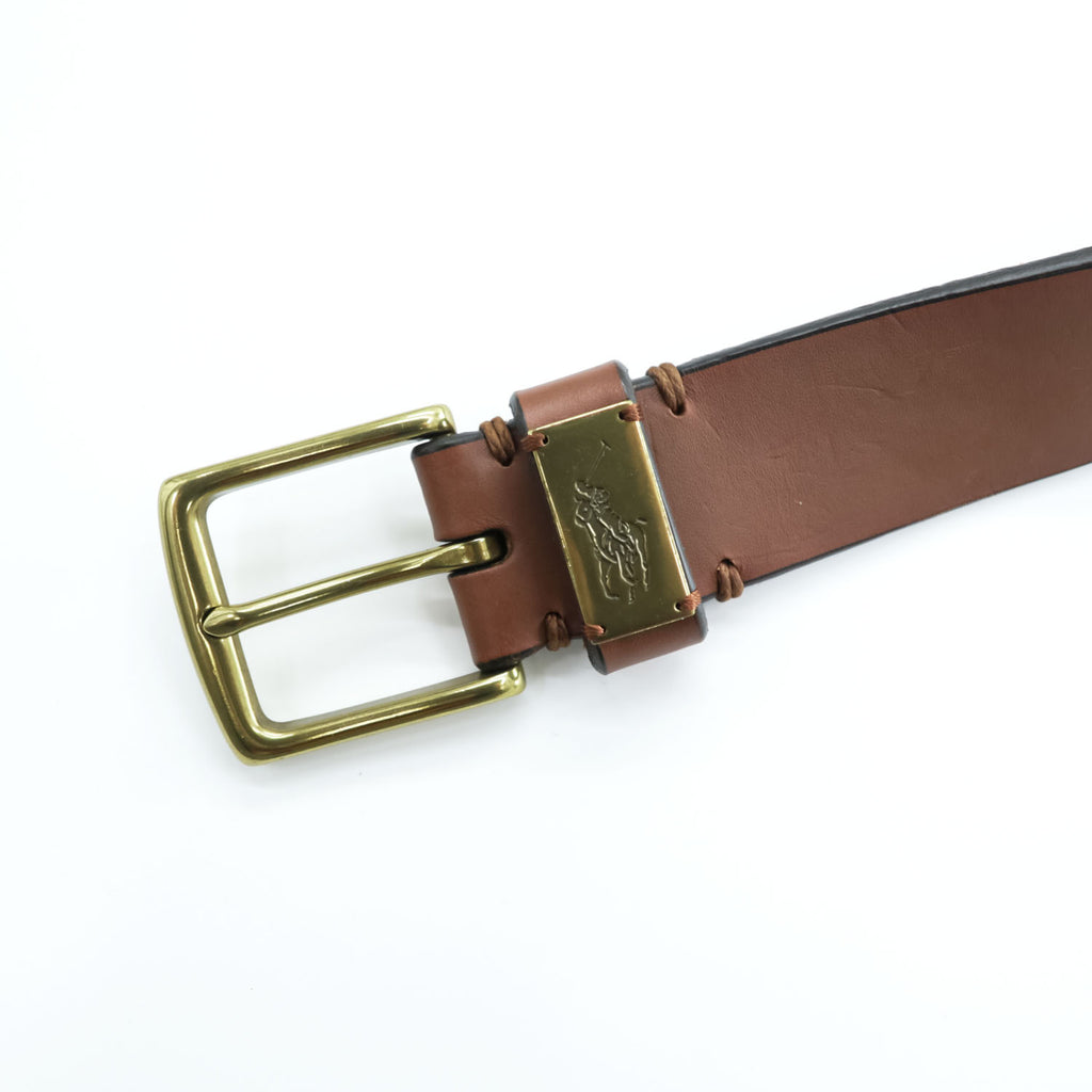 POLO RALPH LAUREN Pony Logo Plaque Brown Leather Belt Size 32/80 Made in Guatemala