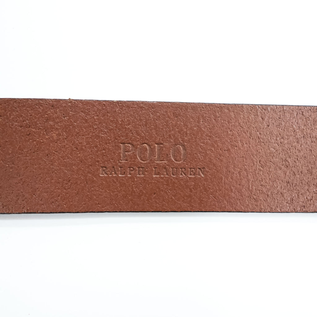 POLO RALPH LAUREN Pony Logo Plaque Brown Leather Belt Size 32/80 Made in Guatemala