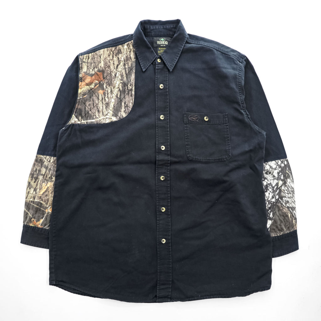 REDHEAD Men's Black Camouflage Panel Long Sleeve Cotton Shirt Size L