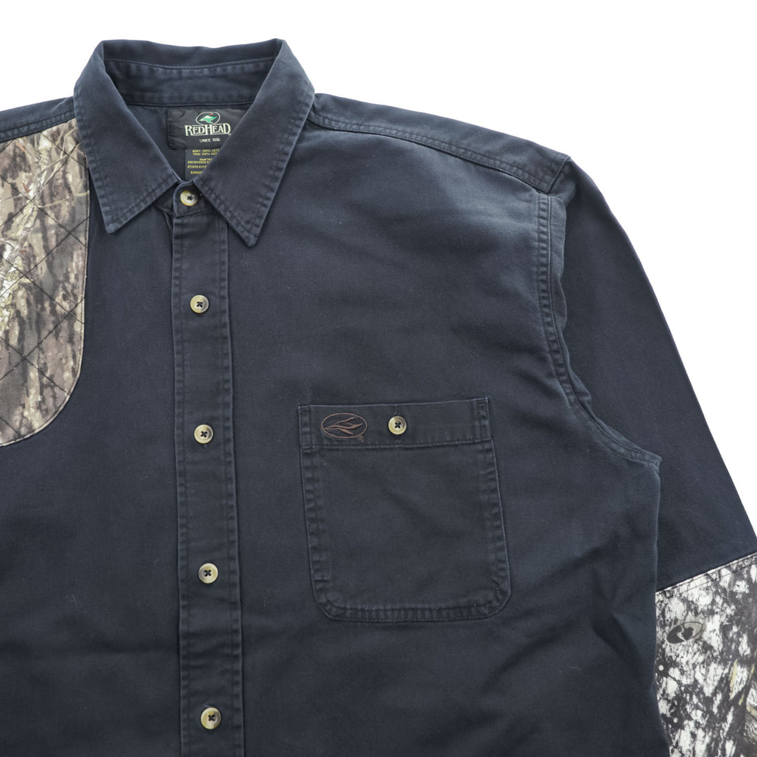 REDHEAD Men's Black Camouflage Panel Long Sleeve Cotton Shirt Size L