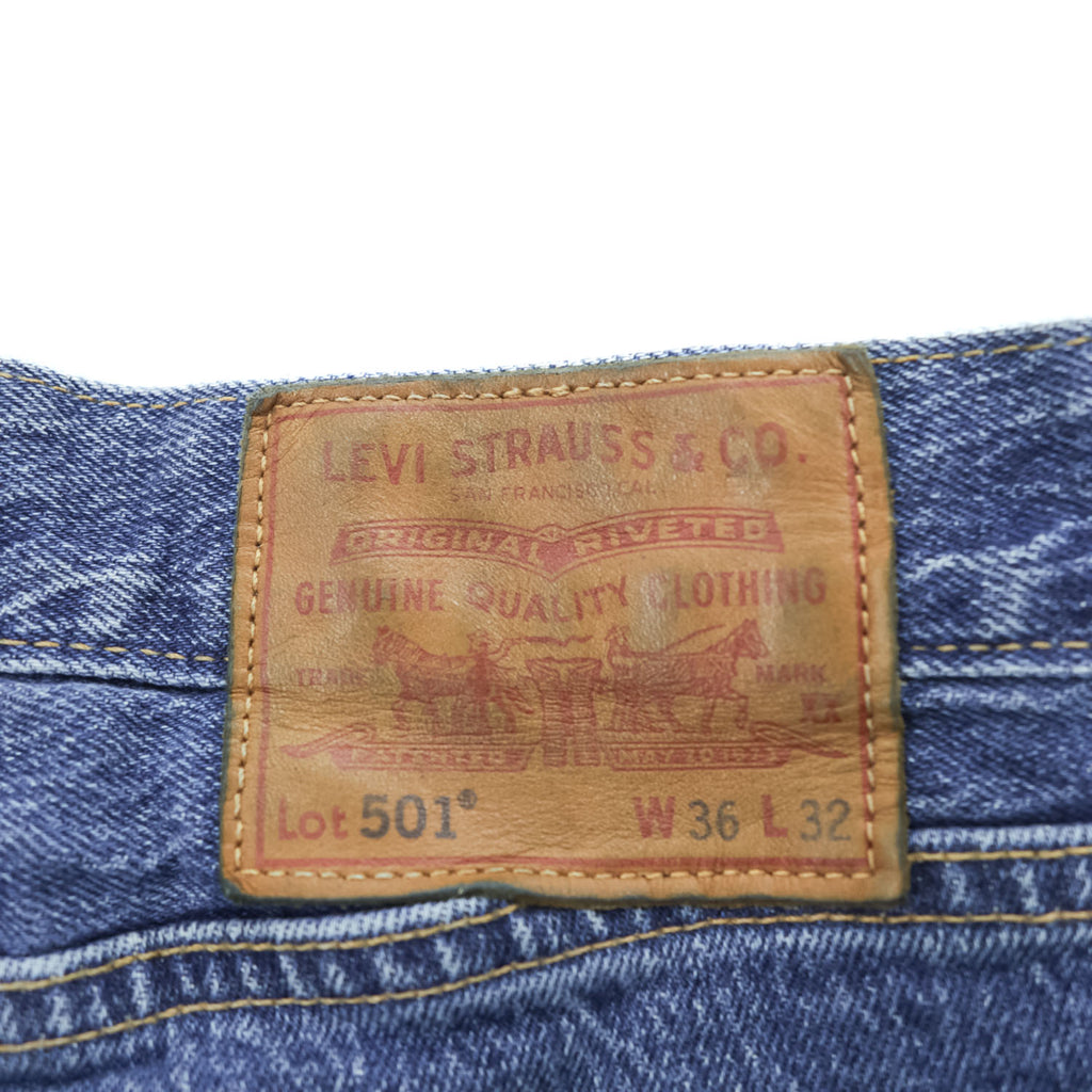 Levi Strauss Denim Pants Jeans, Size L, Indigo Blue, Stretch, Big E, Button Fly, Leather Patch, 00501-3249