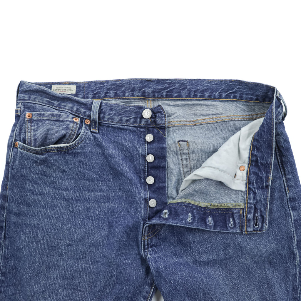 Levi Strauss Denim Pants Jeans, Size L, Indigo Blue, Stretch, Big E, Button Fly, Leather Patch, 00501-3249