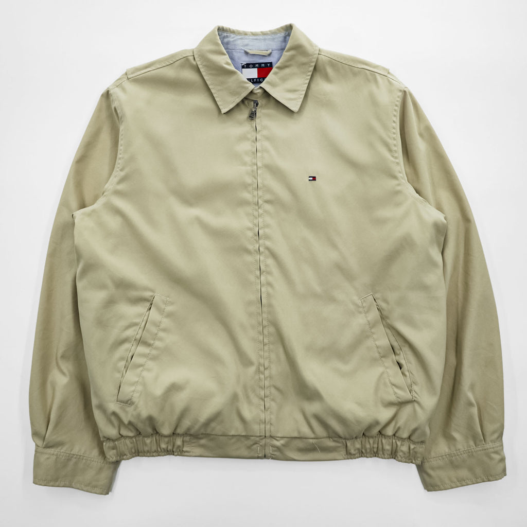 TOMMY HILFIGER Beige Harrington Zip Jacket Flag Logo Navy Lining