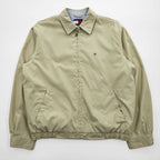 TOMMY HILFIGER Beige Harrington Zip Jacket Flag Logo Navy Lining