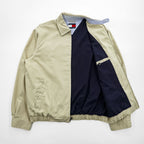 TOMMY HILFIGER Beige Harrington Zip Jacket Flag Logo Navy Lining