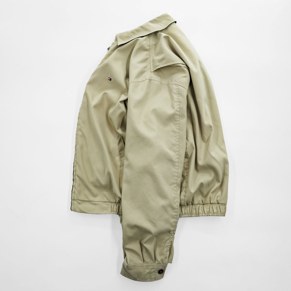 TOMMY HILFIGER Beige Harrington Zip Jacket Flag Logo Navy Lining