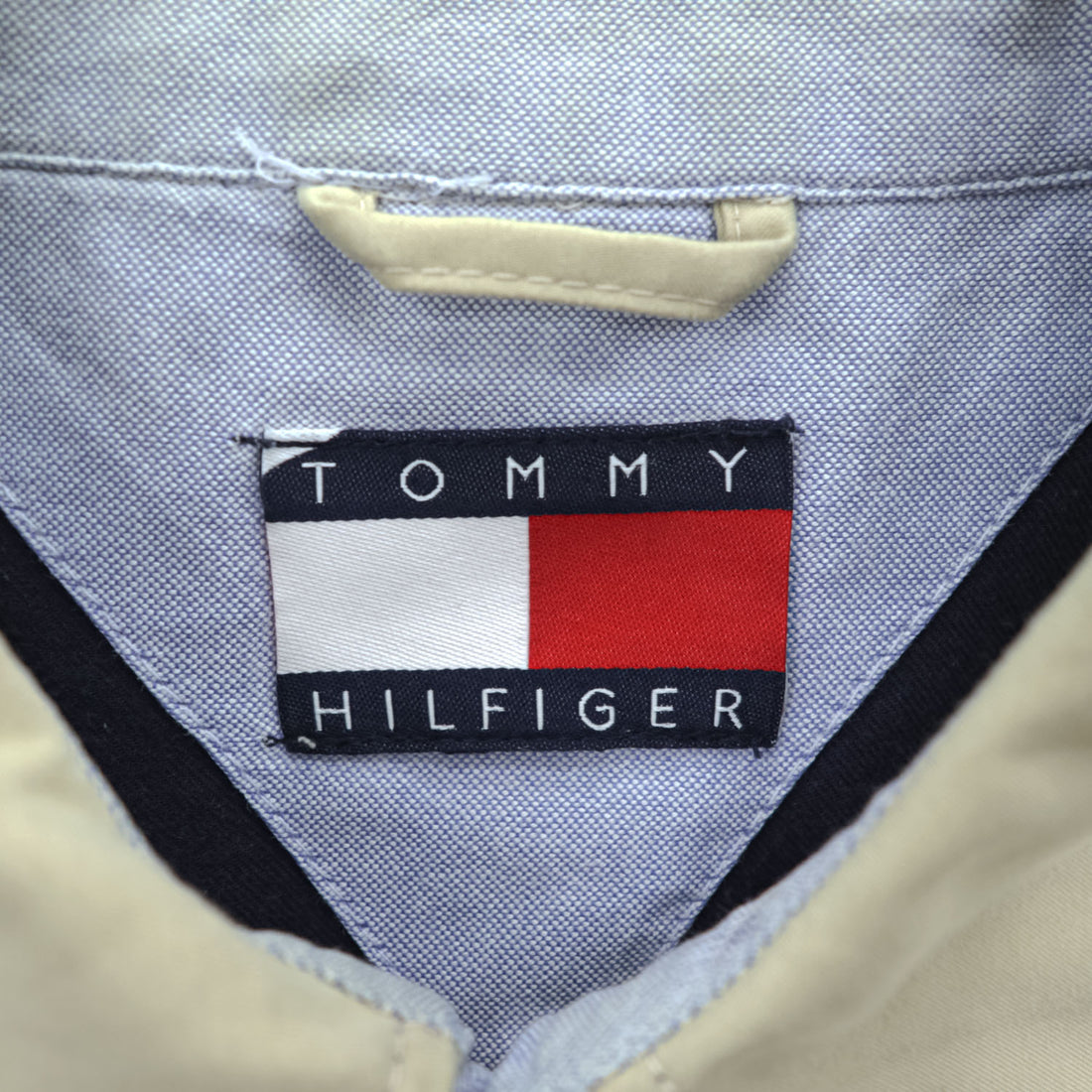 TOMMY HILFIGER Beige Harrington Zip Jacket Flag Logo Navy Lining