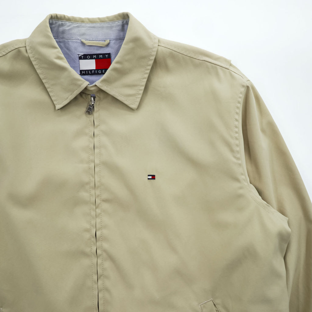 TOMMY HILFIGER Beige Harrington Zip Jacket Flag Logo Navy Lining