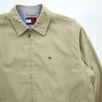 TOMMY HILFIGER Beige Harrington Zip Jacket Flag Logo Navy Lining