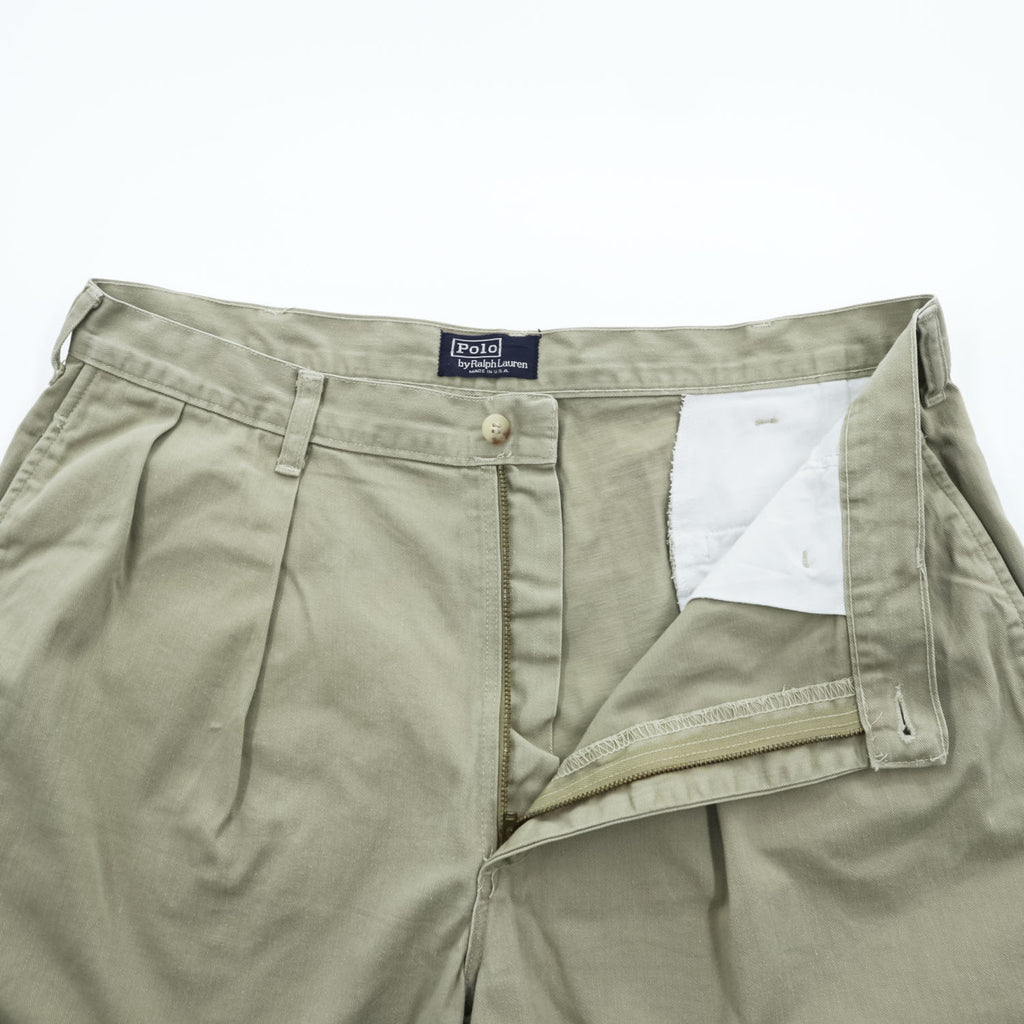 Polo Ralph Lauren 90年代 USA製 ヴィンテージ 2タック プリーツショーツ ショートパンツ W36 ベージュ 42TALON