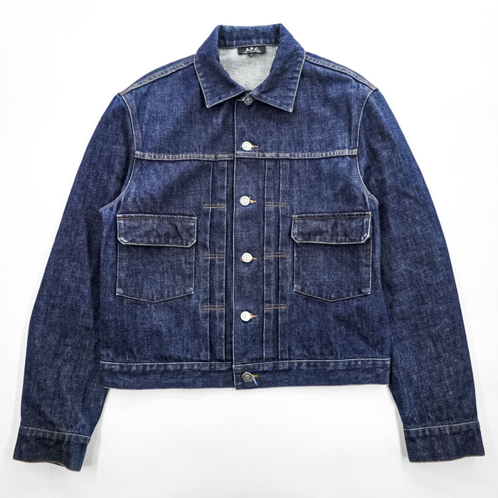 A.P.C. 日本製 2ndタイプ セルビッジ プリーツ デニムジャケット Gジャン S インディゴ ブルー
