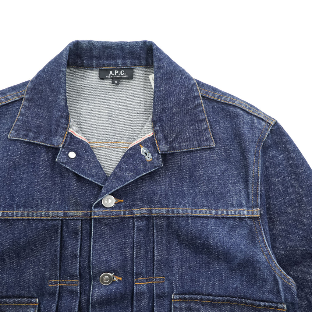A.P.C. 日本製 2ndタイプ セルビッジ プリーツ デニムジャケット Gジャン S インディゴ ブルー