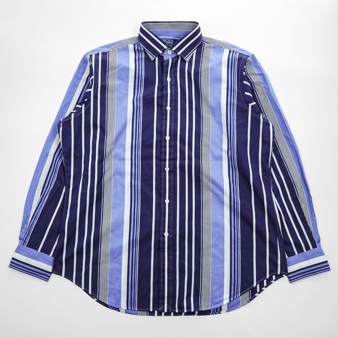Polo Ralph Lauren 90年代 クラシックフィット 長袖マルチストライプシャツ L ホワイト ブルー REGENT
