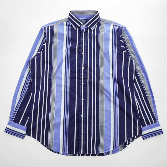 Polo Ralph Lauren 90年代 クラシックフィット 長袖マルチストライプシャツ L ホワイト ブルー REGENT