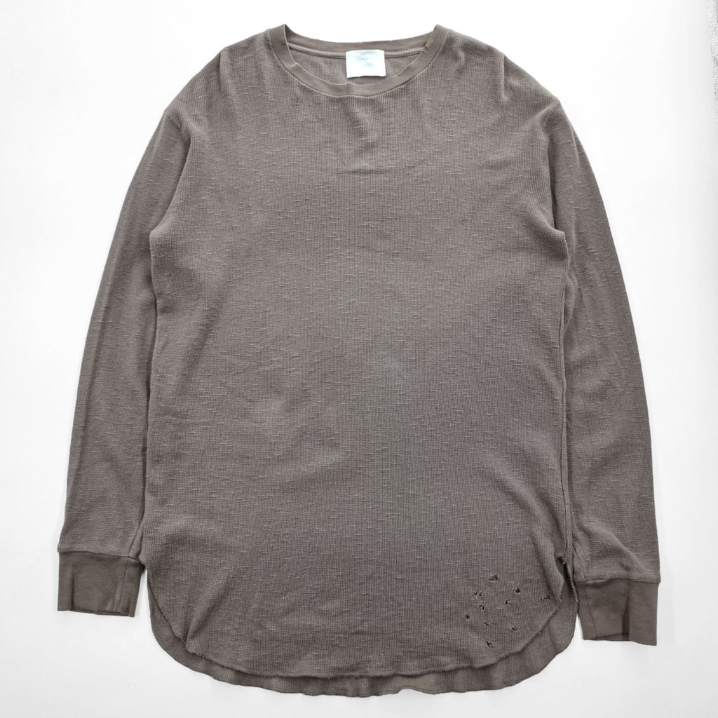 UNITED ARROWS & SONS 日本製 ダメージ加工 ワッフル サーマル ロングスリーブ Tシャツ M ブラウン  ロング丈 ラウンドカット 5512-699-0140