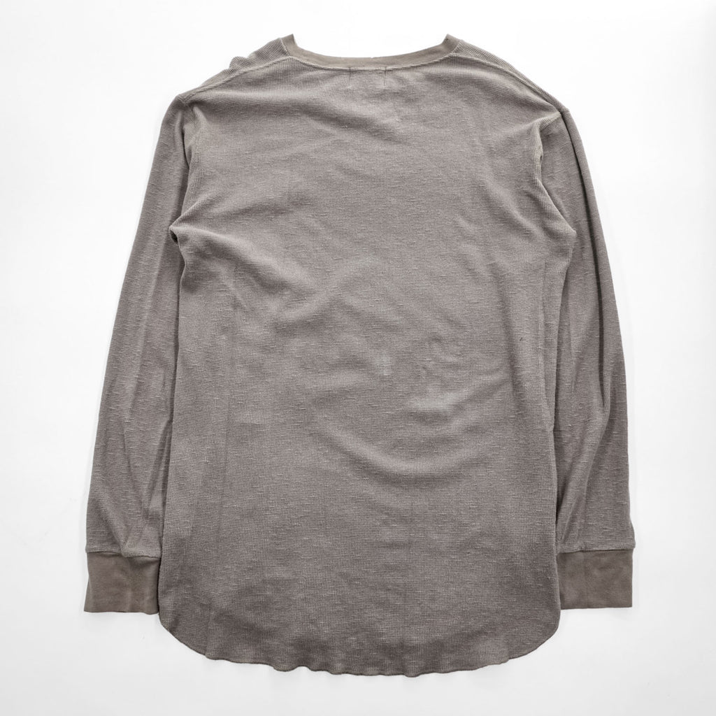 UNITED ARROWS & SONS 日本製 ダメージ加工 ワッフル サーマル ロングスリーブ Tシャツ M ブラウン  ロング丈 ラウンドカット 5512-699-0140
