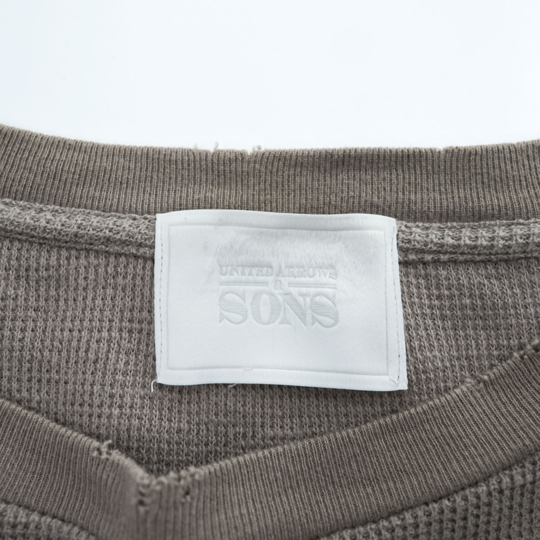 UNITED ARROWS & SONS 日本製 ダメージ加工 ワッフル サーマル ロングスリーブ Tシャツ M ブラウン  ロング丈 ラウンドカット 5512-699-0140