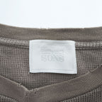 UNITED ARROWS & SONS 日本製 ダメージ加工 ワッフル サーマル ロングスリーブ Tシャツ M ブラウン  ロング丈 ラウンドカット 5512-699-0140
