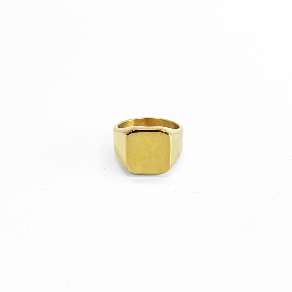 Gold Tone Square Signet Ring Plain Flat Top Men's JP Size 27 US 13