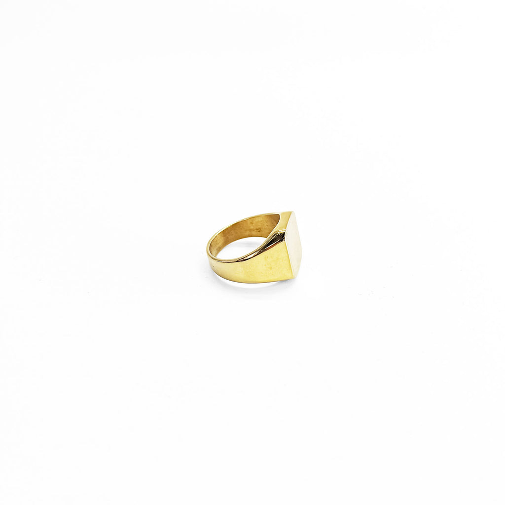 Gold Tone Square Signet Ring Plain Flat Top Men's JP Size 27 US 13