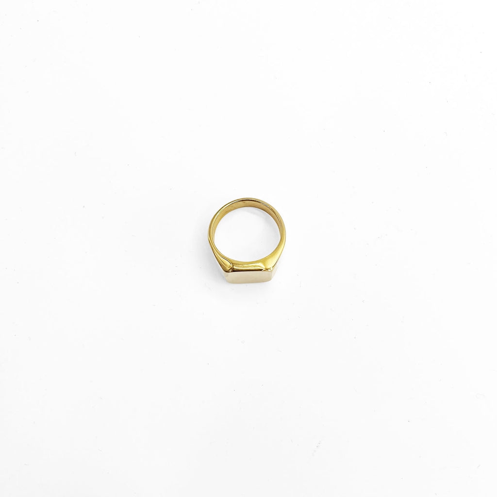 Gold Tone Square Signet Ring Plain Flat Top Men's JP Size 27 US 13