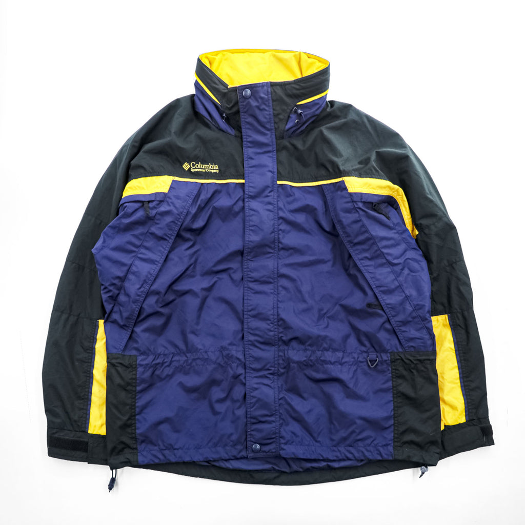 Columbia Fire Ridge Men's XL Hooded Nylon Ski Jacket Black Purple Yellow