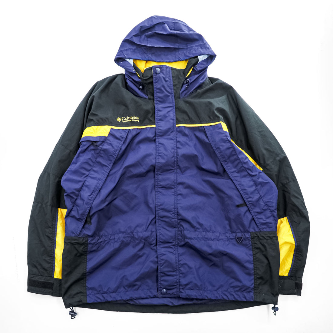 Columbia Fire Ridge Men's XL Hooded Nylon Ski Jacket Black Purple Yellow