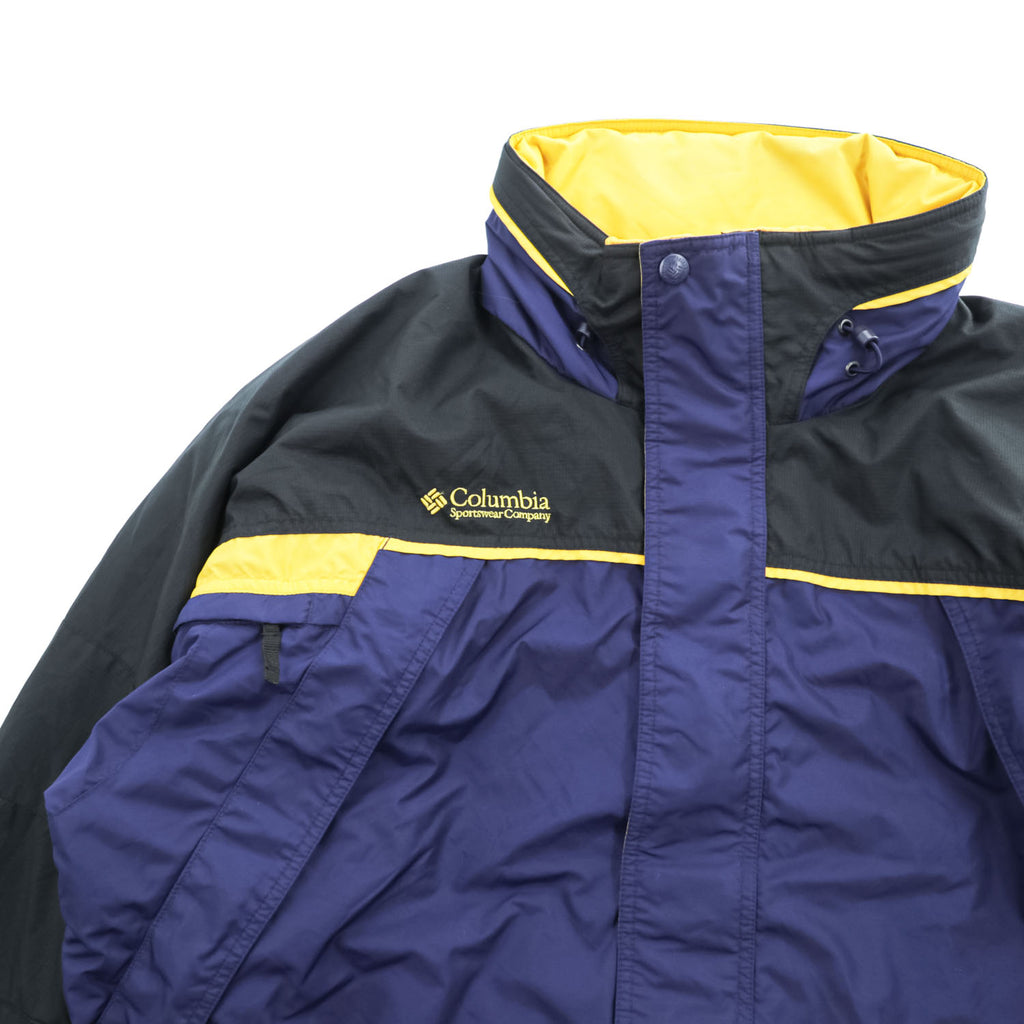 Columbia Fire Ridge Men's XL Hooded Nylon Ski Jacket Black Purple Yellow