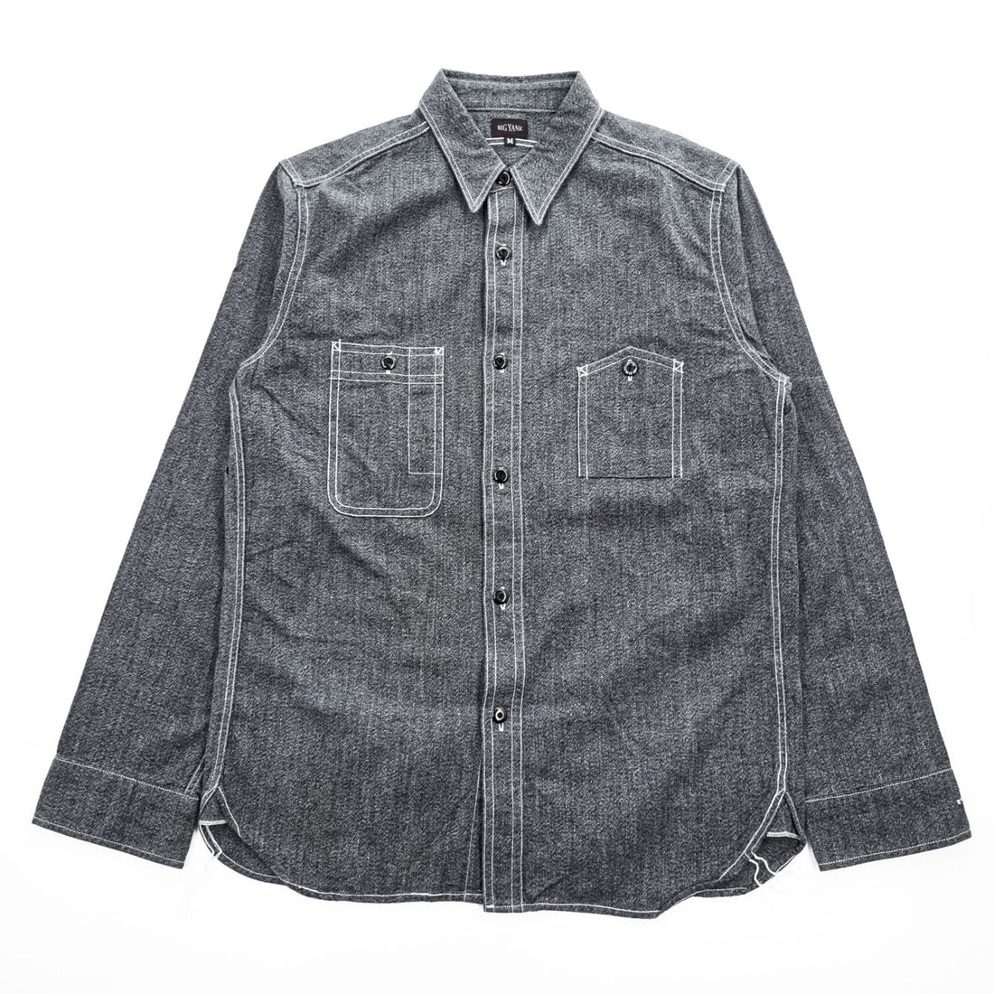BIG YANK 日本製 ブラックシャンブレー 長袖 ワークシャツ M グレー ガチャポケ 復刻 レプリカ BY-011S/S-007