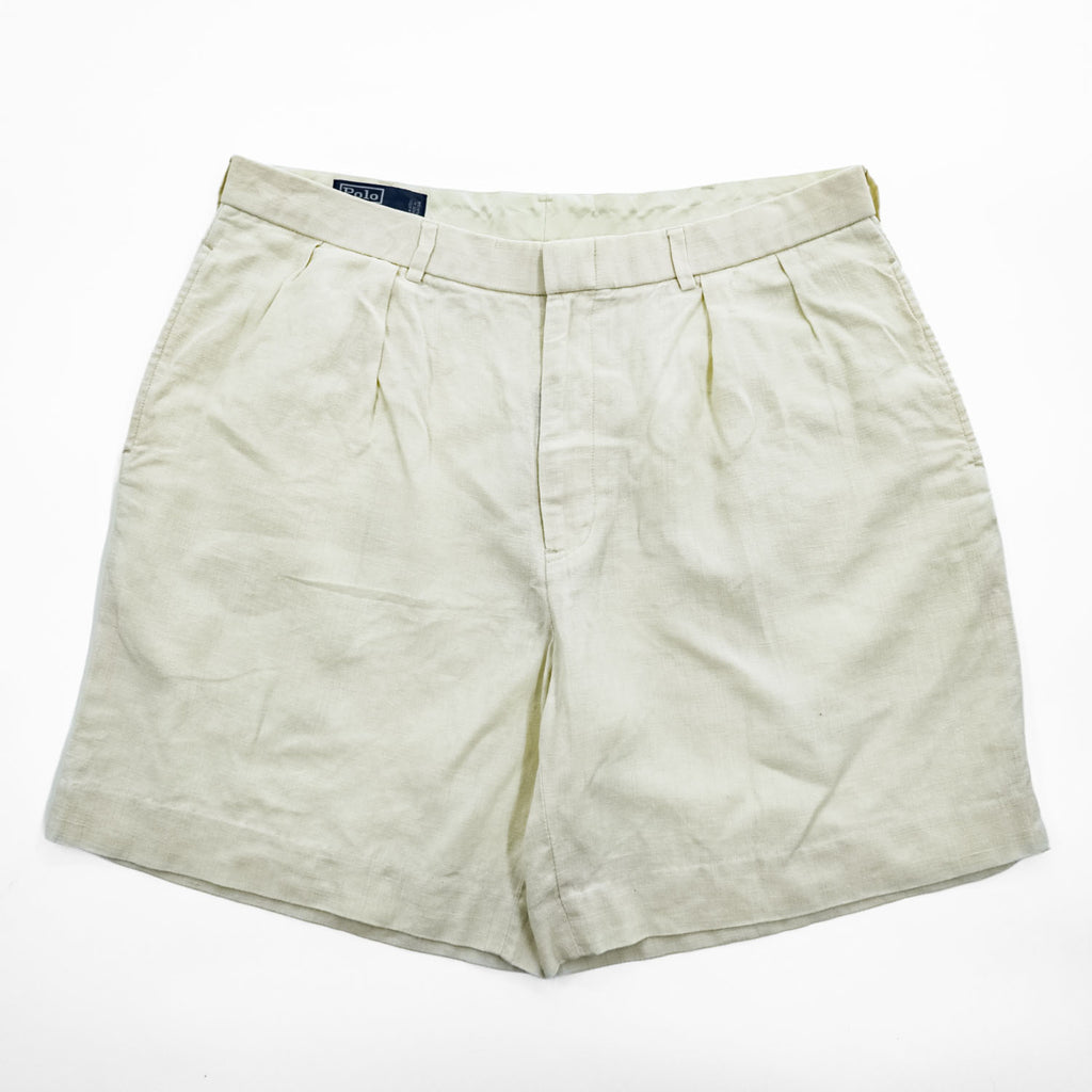 Polo by Ralph Lauren 100% Linen Pleated Shorts Ivory Size 36 Made in Philippines