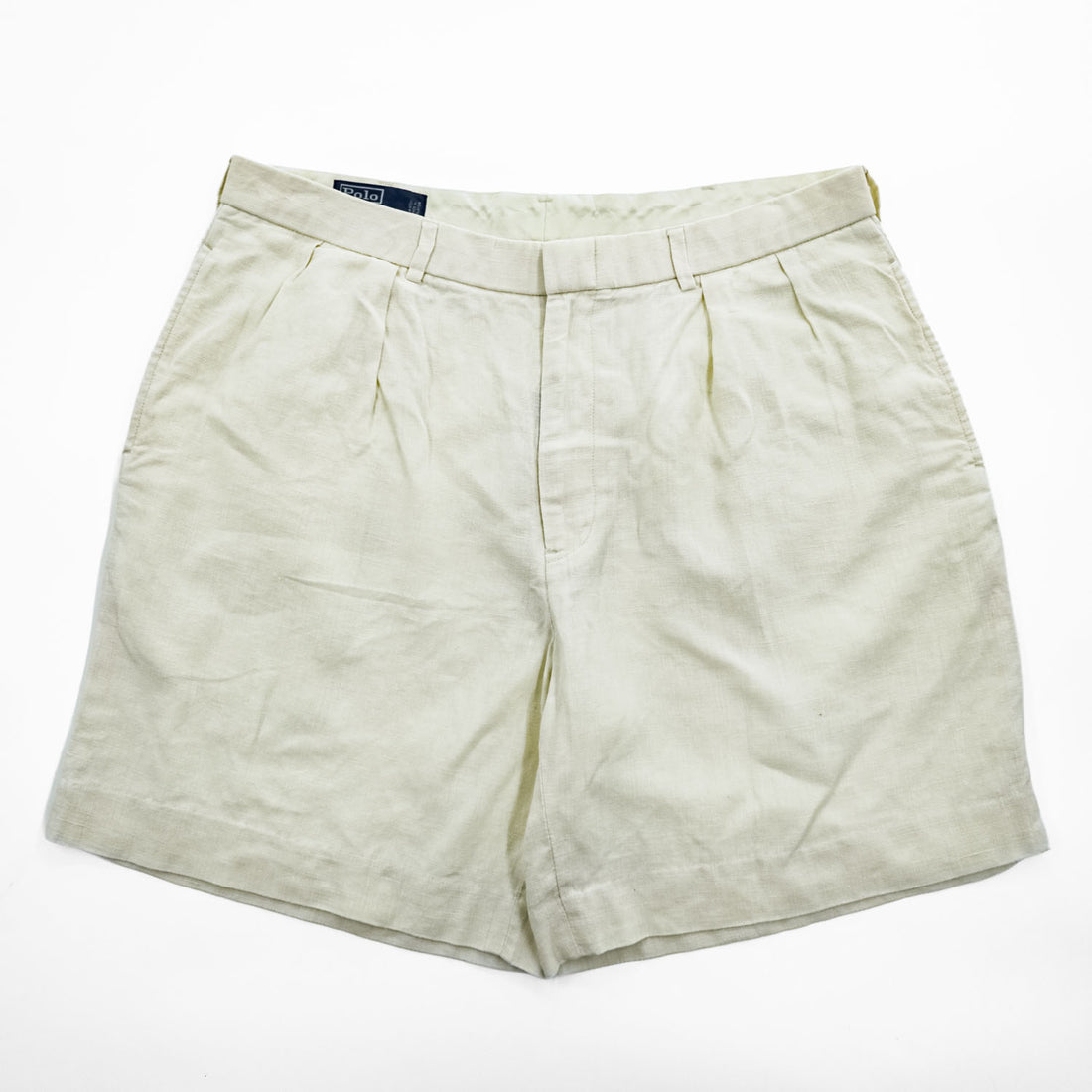 Polo by Ralph Lauren 100% Linen Pleated Shorts Ivory Size 36 Made in Philippines
