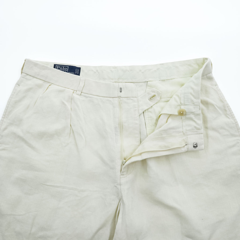 Polo by Ralph Lauren 100% Linen Pleated Shorts Ivory Size 36 Made in Philippines