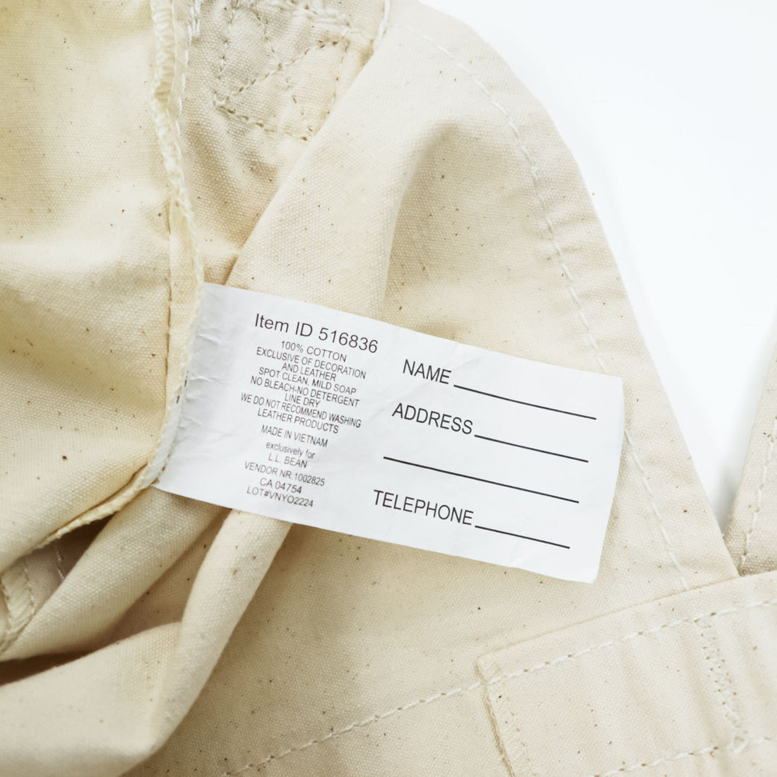 L.L.Bean Cotton Canvas 2-Way Tote Bag Natural Made in Vietnam