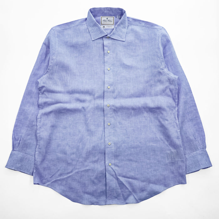 Brooks Brothers リネン100% 長袖シャツ XL ブルー LUXURY SHIRT 麻 THOMAS MASON